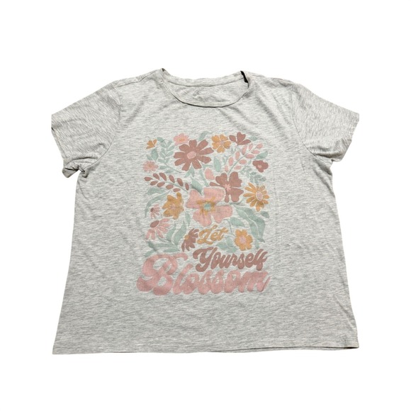 Tops - Let Yourself Blossom Floral Graphic T-Shirt‎ Heather Grey Short Sleeve XL